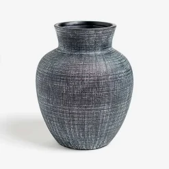 Black Textured Stoneware Vase, 10 in.