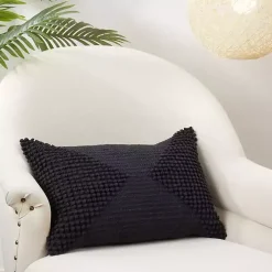 Black Textured Woven Diamond Lumbar Pillow