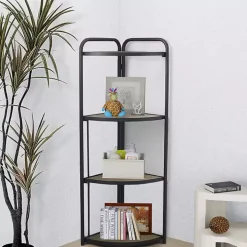 Black 4-Tier Foldable Corner Shelf