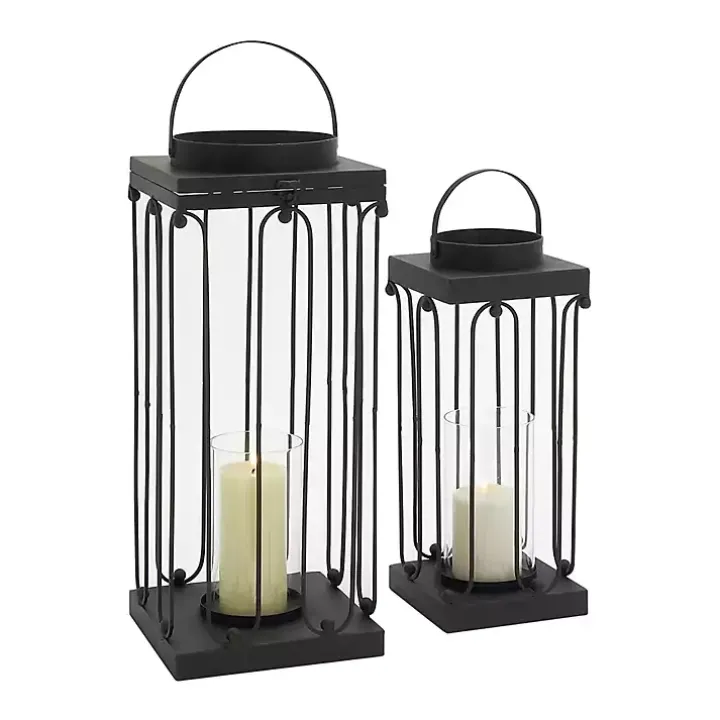 Black Tin Open Frame Lanterns, Set of 2