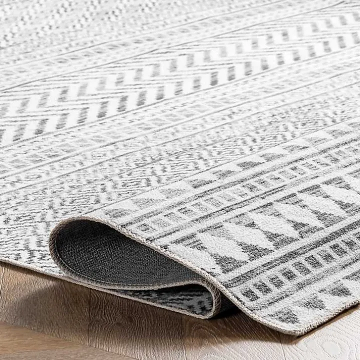 Black Tribal Geometric Washable Area Rug, 6x9