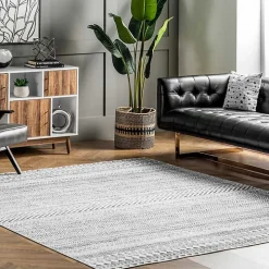 Black Tribal Geometric Washable Area Rug, 5x8