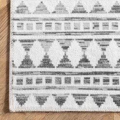 Black Tribal Geometric Washable Area Rug, 5x8