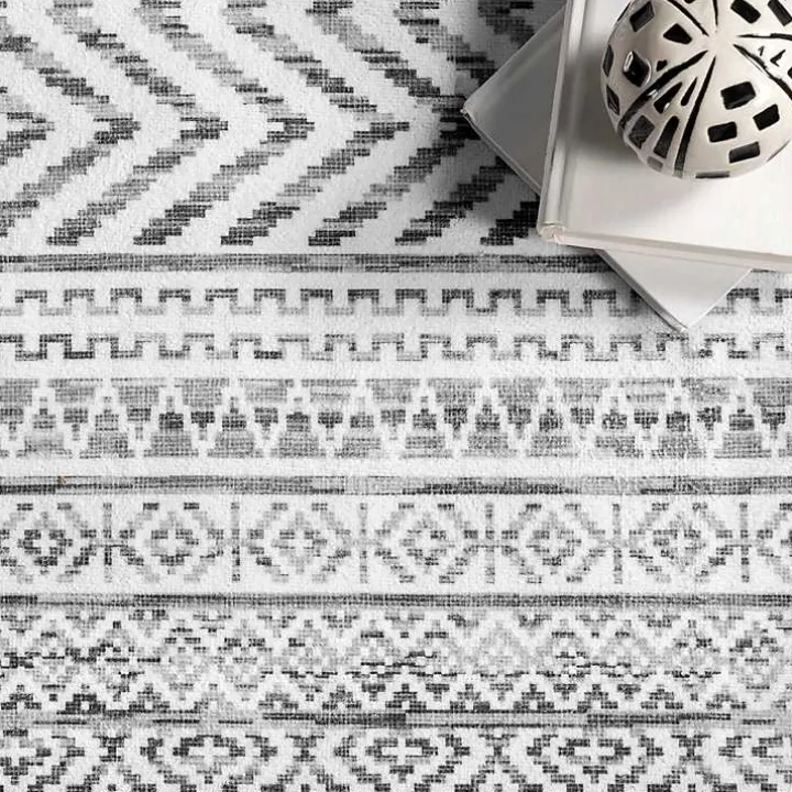 Black Tribal Geometric Washable Area Rug, 5x8