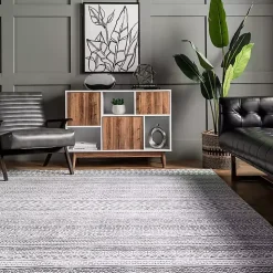 Black Tribal Geometric Washable Area Rug, 5x8