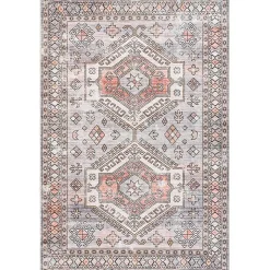 Black Tribal Motif Washable Area Rug, 5x8