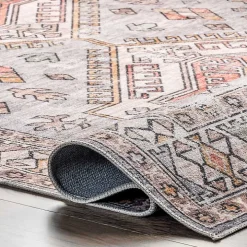 Black Tribal Motif Washable Area Rug, 5x8