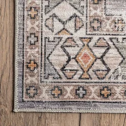 Black Tribal Motif Washable Area Rug, 5x8