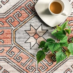 Black Tribal Motif Washable Area Rug, 5x8