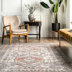 Black Tribal Motif Washable Area Rug, 5x8