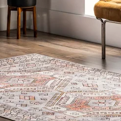 Black Tribal Motif Washable Area Rug, 5x8