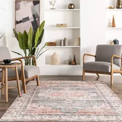 Black Vintage Motif Washable Area Rug, 5x8