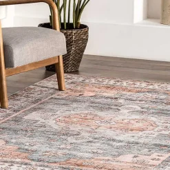 Black Vintage Motif Washable Area Rug, 5x8