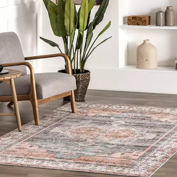 Black Vintage Motif Washable Area Rug, 8x10