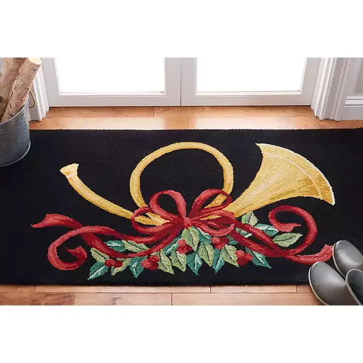 Black Vintage Poster Hooked Accent Rug, 2x4
