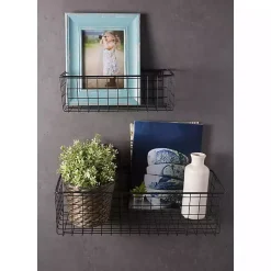 Black Wall Hanging Wire Baskets, Set of 2