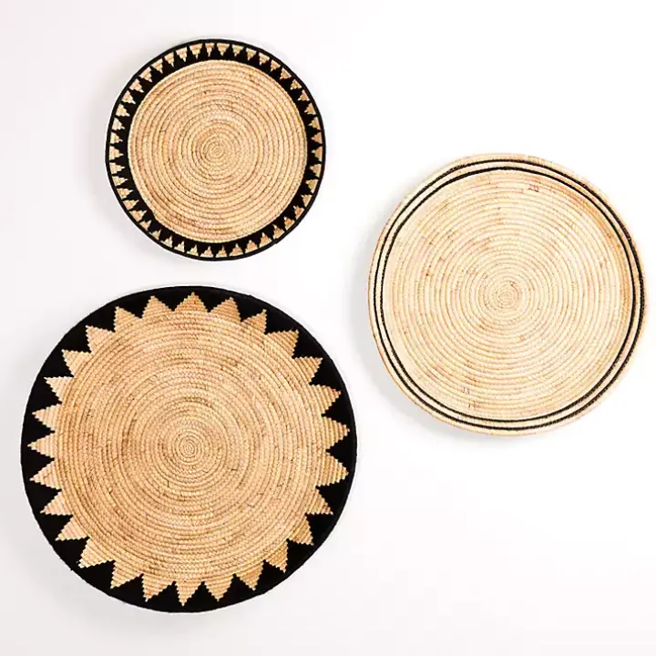 Black Water Hyacinth Basket Wall Plaques, Set of 3