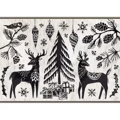 Black White Winter Reindeer Framed Art Print
