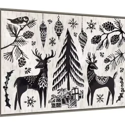 Black White Winter Reindeer Framed Art Print