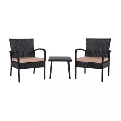 Black Wicker 3-pc. Patio Set with Beige Cushions