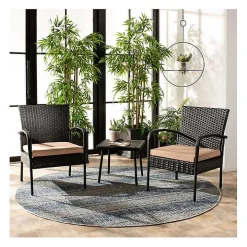 Black Wicker 3-pc. Patio Set with Beige Cushions