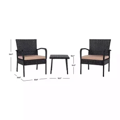 Black Wicker 3-pc. Patio Set with Beige Cushions