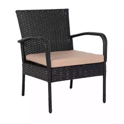 Black Wicker 3-pc. Patio Set with Beige Cushions