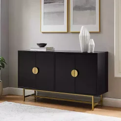 Black Wood & Gold Metal Sideboard