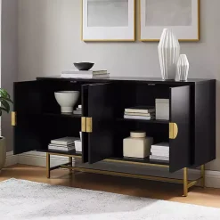 Black Wood & Gold Metal Sideboard
