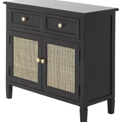Black Wood & Natural Rattan 2-Door Cabinet