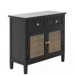 Black Wood & Natural Rattan 2-Door Cabinet
