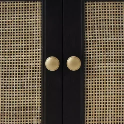 Black Wood & Natural Rattan 2-Door Cabinet