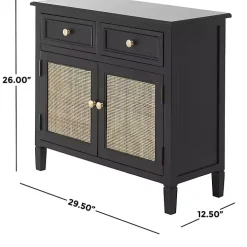 Black Wood & Natural Rattan 2-Door Cabinet