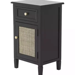 Black Wood & Natural Rattan Small Cabinet