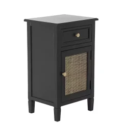 Black Wood & Natural Rattan Small Cabinet