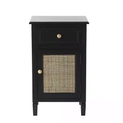 Black Wood & Natural Rattan Small Cabinet