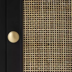 Black Wood & Natural Rattan Small Cabinet