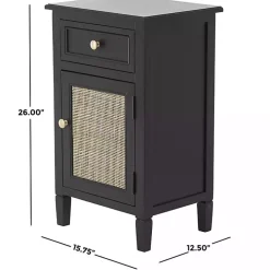 Black Wood & Natural Rattan Small Cabinet
