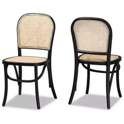 Black Wood & Rattan Bree Dining Chairs, Set of 2