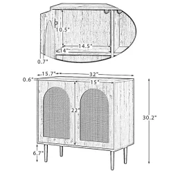 Black Wood and Arched Rattan 2-Door Cabinet