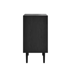 Black Wood and Arched Rattan 2-Door Cabinet