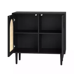 Black Wood and Arched Rattan 2-Door Cabinet