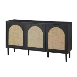 Black Wood and Cane Arched Sideboard Cabinet