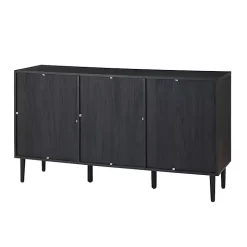 Black Wood and Cane Arched Sideboard Cabinet