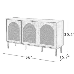 Black Wood and Cane Arched Sideboard Cabinet