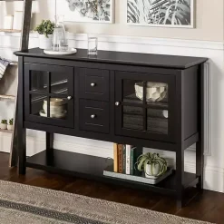 Black Wood and Glass Buffet Cabinet