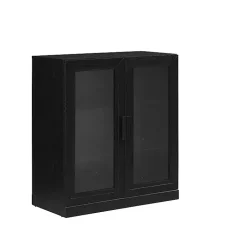 Black Wood and Glass Stackable Storage Cabinet