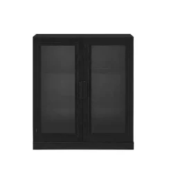 Black Wood and Glass Stackable Storage Cabinet