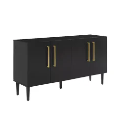 Black Wood and Gold 4-Door Cabinet