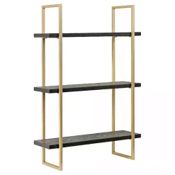 Black Wood and Gold Metal Leigh Wall Shelf
